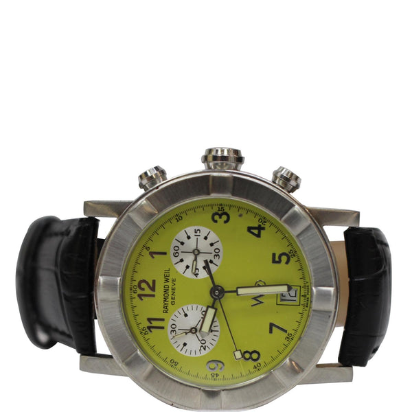 RAYMOND WEIL W1 Date Lime Dial 30mm Swiss Watch Black Strap