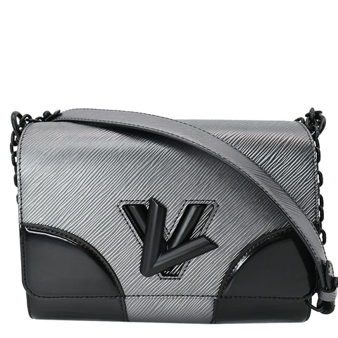 LOUIS VUITTON Twist MM Epi Patent Leather Shoulder Bag Silver