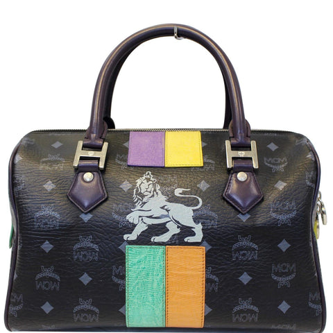 MCM Visetos Lion Princess Boston Bag Black