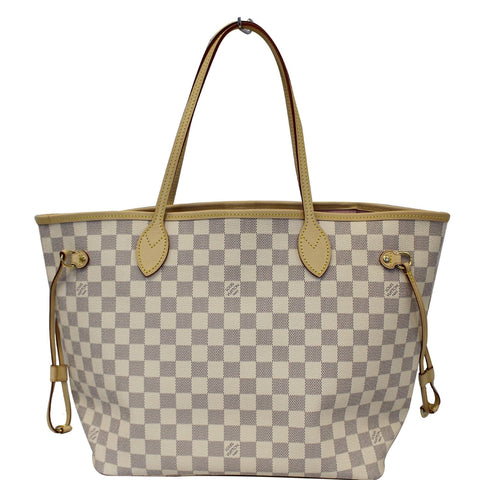 LOUIS VUITTON Neverfull MM Damier Azur Tote Shoulder Bag White