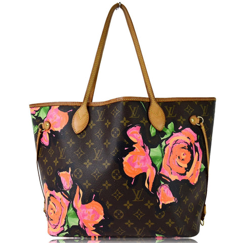 LOUIS VUITTON Neverfull MM Roses Monogram Canvas Shoulder Bag Brown