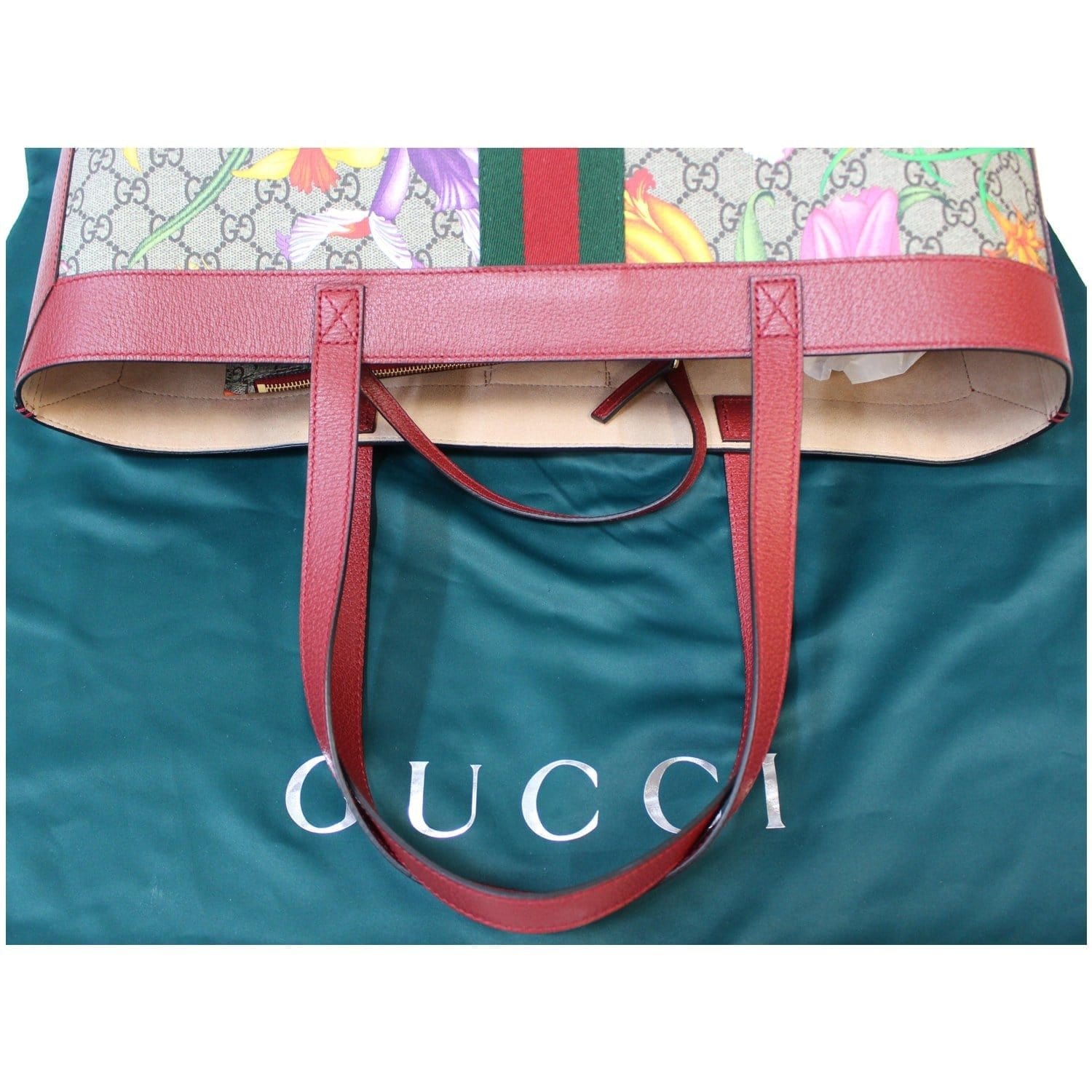 GUCCI Ophidia GG Flora Medium Tote Bag Red 547947-US