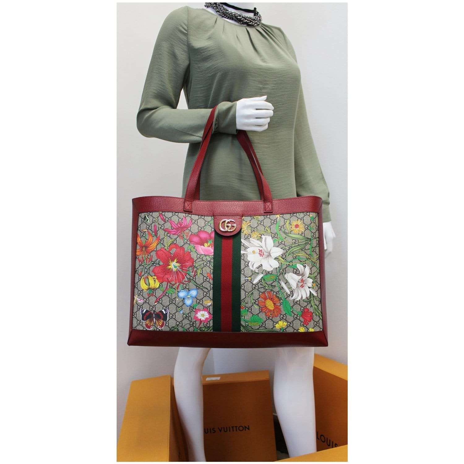 Gucci Ophidia Floral Pattern Tote Bag in Green