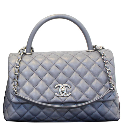 CHANEL Coco Handle Caviar Quilted Leather Shoulder Bag Grey