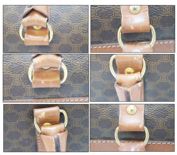 Celine Macadam Pattern Leather Brown Satchel Bag- Buckle 