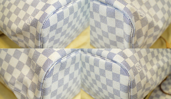 LOUIS VUITTON Damier Azur Neverfull MM Tote Shoulder Bag w/Wristlet Pouch 