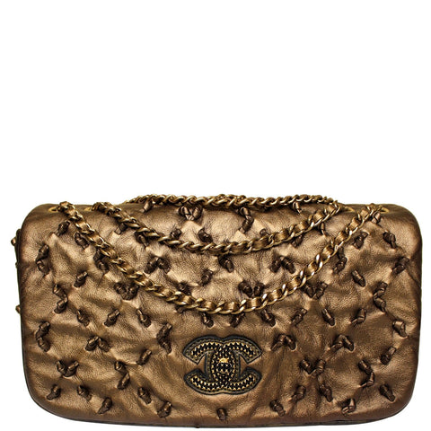 CHANEL Classic Flap Chic Knot Lambskin Leather Shoulder Bag Bronze