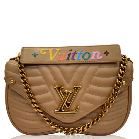 LOUIS VUITTON New Wave Chain MM Calfskin Leather Shoulder Bag Beige