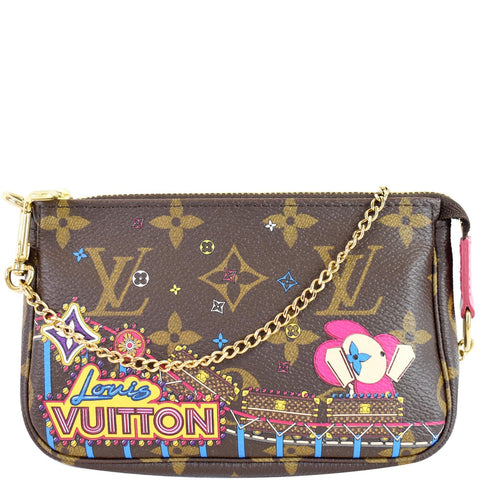 LOUIS VUITTON Mini Pochette Christmas Monogram Canvas Accessoires Pouch Brown