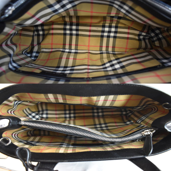 BURBERRY Medium Banner Derby Leather Tote Shoulder Bag Black