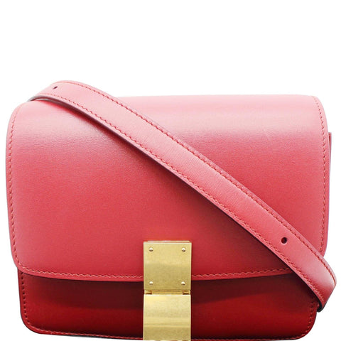 CELINE Small Classic Box Leather Flap Shoulder Bag Red