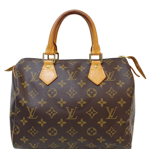 LOUIS VUITTON Speedy 25 Monogram Canvas Satchel Bag Brown