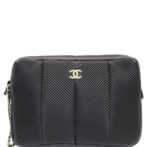 CHANEL Large CC Zip Chain Lambskin Leather Wristlet Clutch Black - 20% OFF