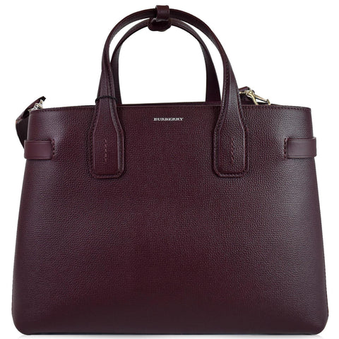 BURBERRY Medium Banner Derby Leather Tote Shoulder Bag Red