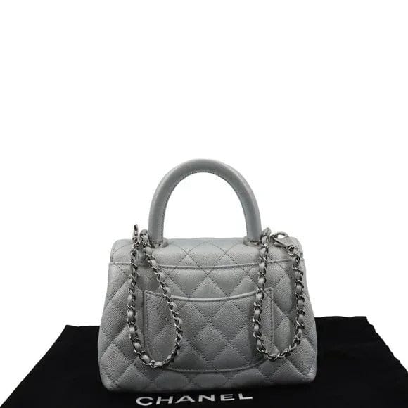 Chanel - New Caviar Top Chain Jumbo CC Flap Strap Handle Black Shoulder Bag 19