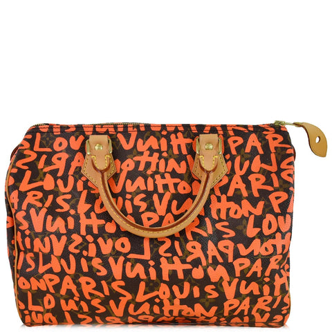 LOUIS VUITTON Speedy 30 Graffiti Monogram Satchel Bag Orange