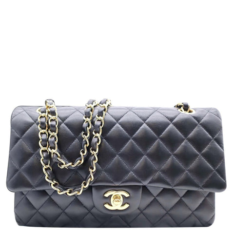 CHANEL Classic Double Flap Medium Leather Shoulder Bag Black
