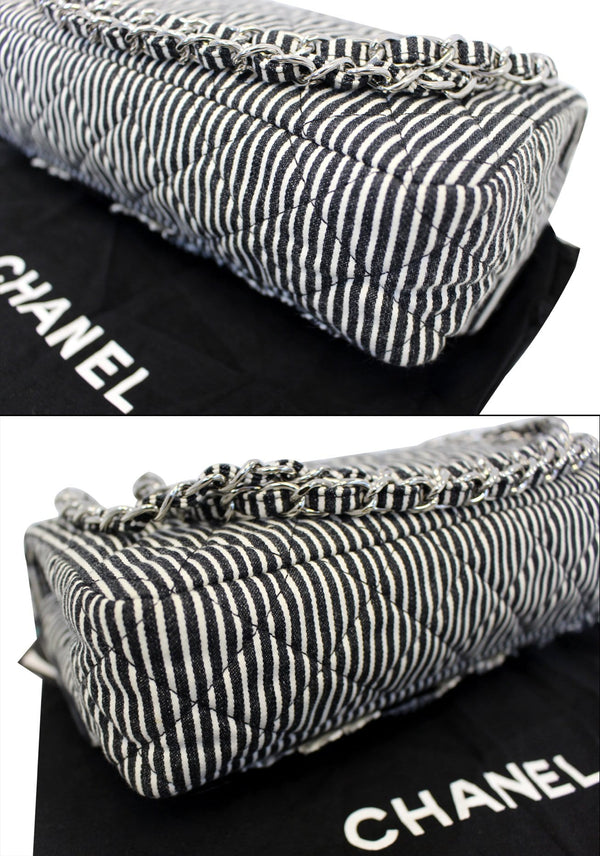 Chanel Flap Medium Black & White Striped Shoulder Bag - left view