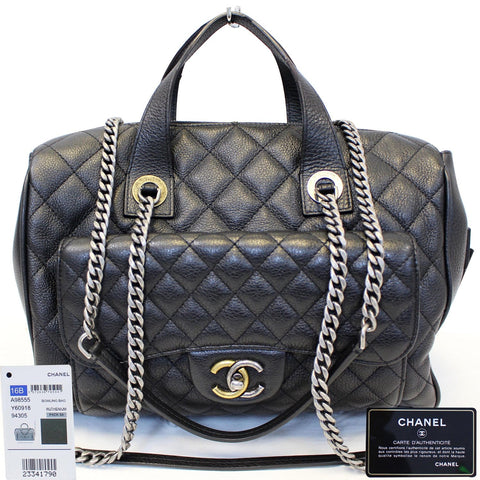 CHANEL Metallic Grained Calfskin Quilted Leather Bowling Bag