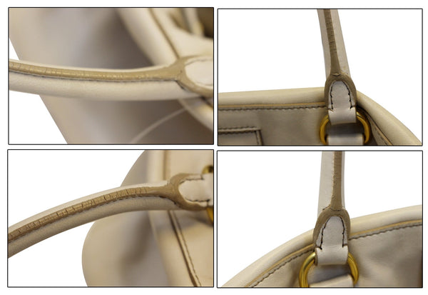 Prada Nappa Frills Shopping Beige Leather Tote Bag - Handle side