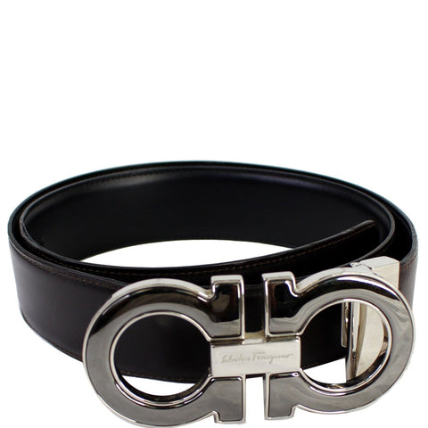 SALVATORE FERRAGAMO Gancini Buckle Reversible Belt Black Size 43