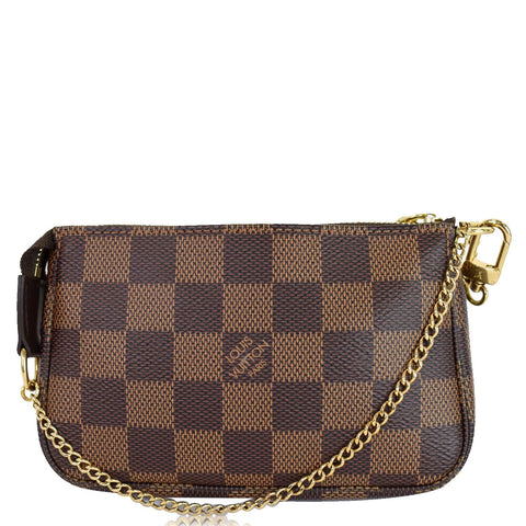 LOUIS VUITTON Mini Pochette Damier Ebene Accessories Pouch Brown