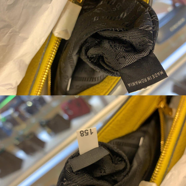 Prada Vitello Phenix Leather Tote Bag Yellow For Women tags 