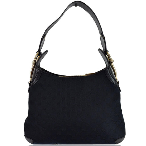 GUCCI Creole Monogram Leather Hobo Bag Black 145826