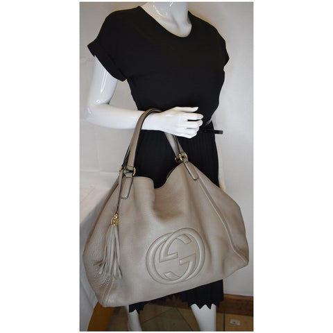 Gucci Soho Top Handle Pebbled Leather Tote Bag Taupe - gucci handbag