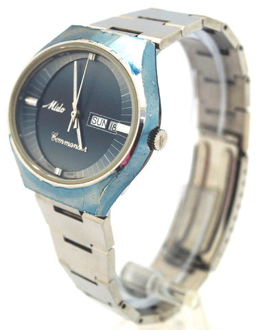 Mido Rare Mens Commander 8689 Automatic Blue SS Day/Date Swiss Watch EX091316-34H