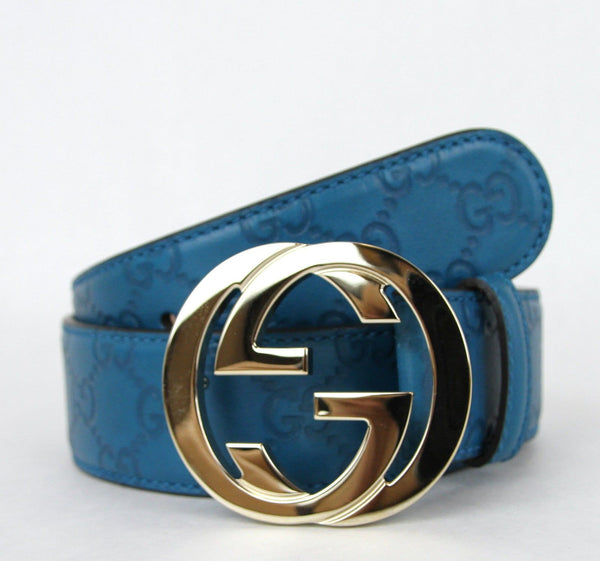 Gucci Teal Guccissima Leather Interlocking G Buckle Belt 114876 4618 (80/32) - Dallas Designer Handbags