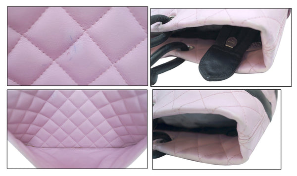 Chanel Tote Bag Quilted Leather Cambon Pink & Black - corner