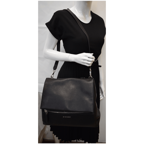 GIVENCHY Pandora Box Medium Grained Leather Shoulder Bag Black