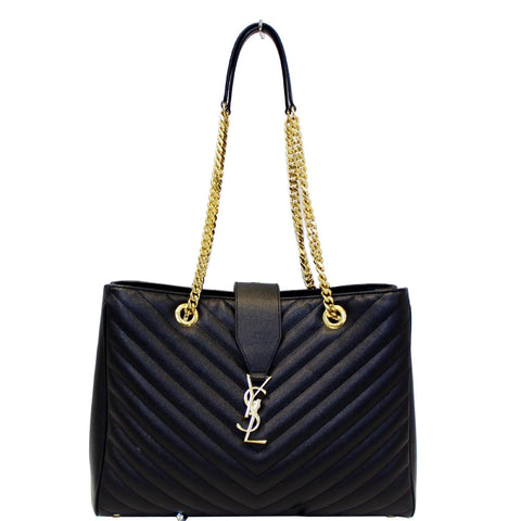 YVES SAINT LAURENT Matelasse Chevron Large Monogram Shopper Bag Black