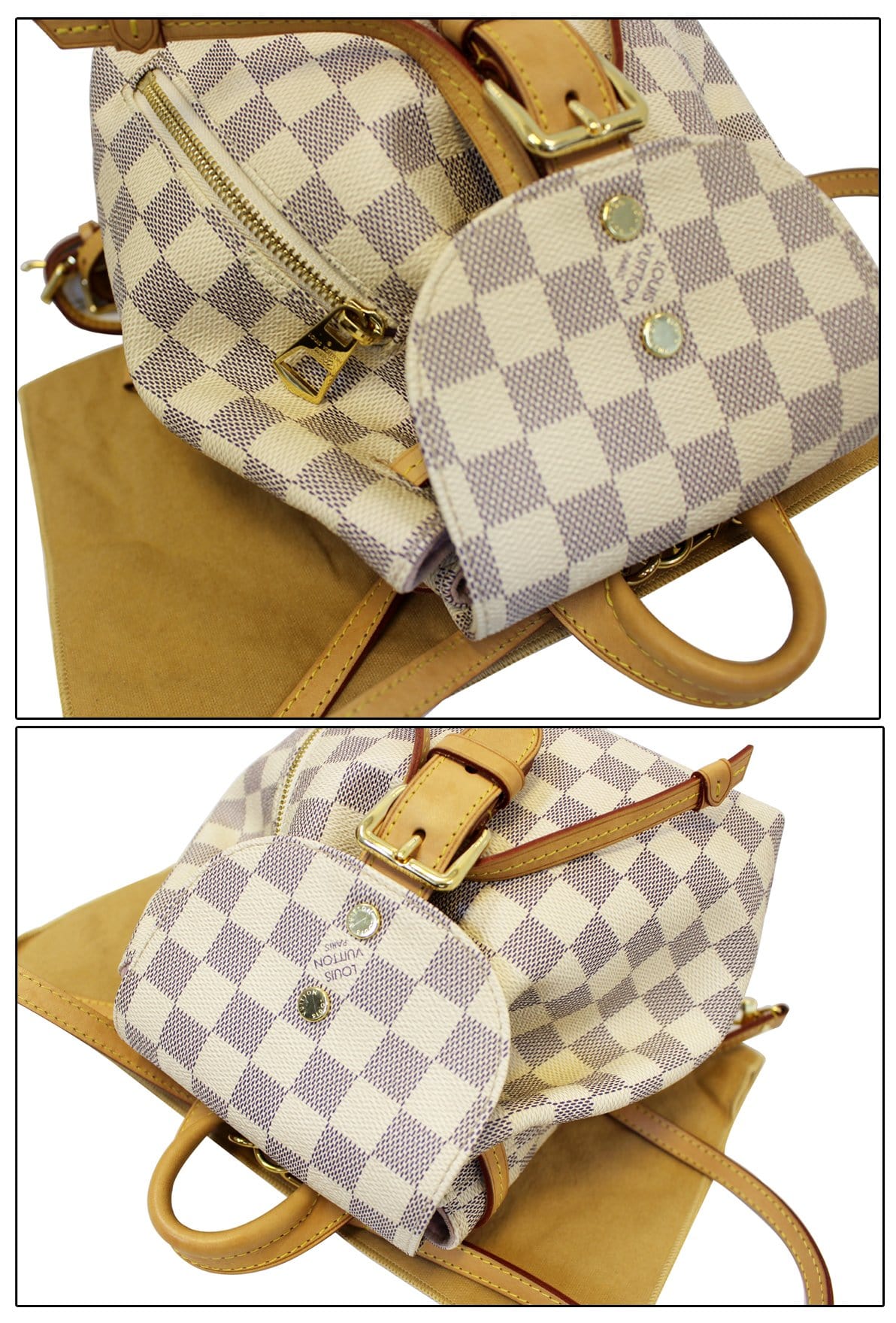 louis vuitton bb sperone backpack Damier Azur Light and easy to carry with its top handle and adjustable straps Sperone BB Luxury Backpack For