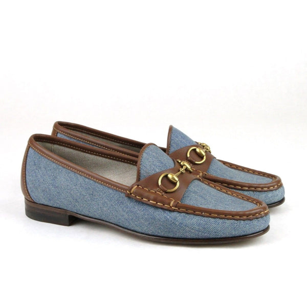 Gucci Blue Horsebit Women's Denim Loafer Moccasins Shoe - side