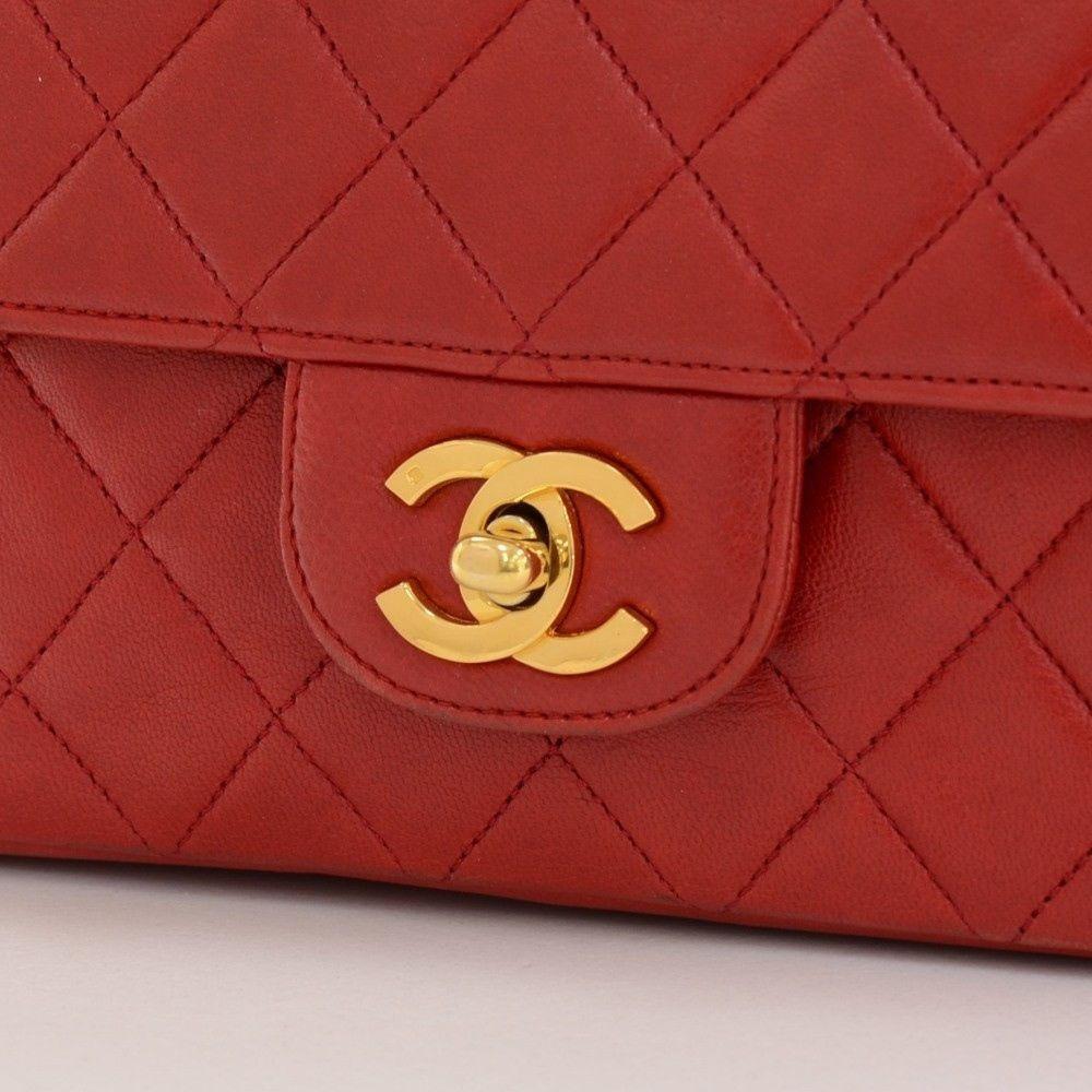 Vintage CHANEL 2.55 10inch Double Flap Red Quilted Leather Shoulder Ba