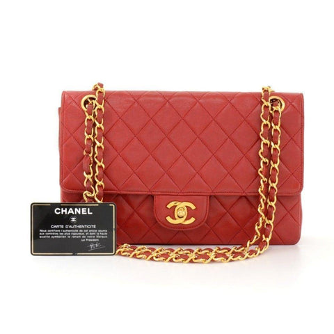 Vintage CHANEL 2.55 10inch Double Flap Red Quilted Leather Shoulder Bag
