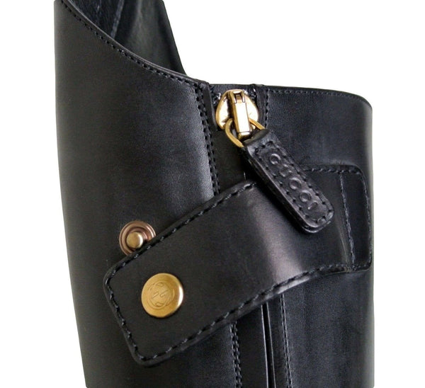 Gucci Black Leather Elizabeth High Heel Riding Boots - DallasDesigner 