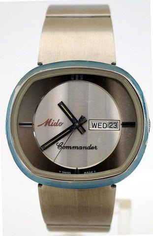 NEW Rare Mens Mido Commander 8669 Automatic Silver SS Day/Date Swiss Watch