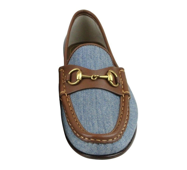 Gucci Blue Horsebit Women's Denim Loafer Moccasins Shoe - Front View