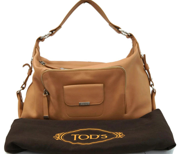 Authentic Tod's Benji Pattina Media Tan Handbag W/DustBag CG001 - Dallas Designer Handbags