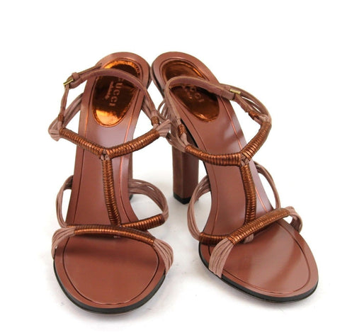 Gucci 309668 Rose Anita Metallic Leather/Suede Sandals EU 40 / US 10 - Final Call