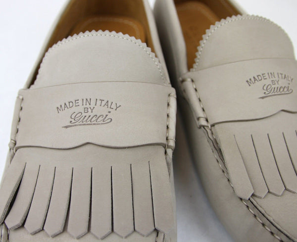 $645 NIB Gucci 337066 Men's Suede Driver Loafers Fringe Moccasins 9.5 G / US 10 - Dallas Designer Handbags