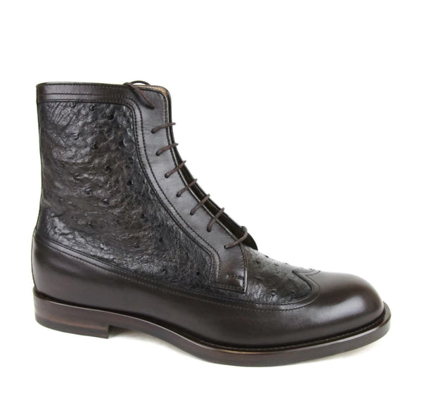 Gucci Men's Ostrich Leather Lace-up Ankle Boots - boot side view