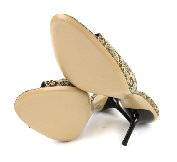 Authentic Gucci Sandals Beige Canvas - Horsebit Slides Sandals -bottom