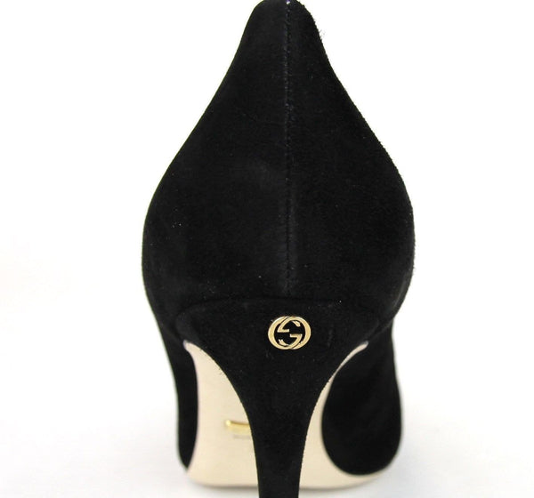 Gucci Heels Black Suede Interlocking - Gucci Shoes Women - back view