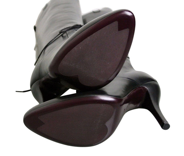 Gucci Black Leather Elizabeth High Heel Riding Boots - DallasDesigner 