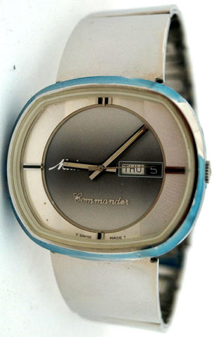 NEW Rare Mens Mido Commander 8669 Automatic Silver/Gray SS Day/Date Swiss Watch