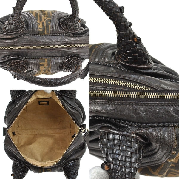 Authentic Fendi Zucca Pattern Handbag Nylon Leather